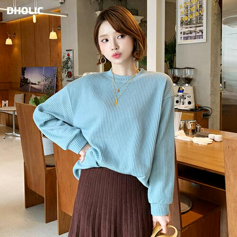 【只今10%OFF】ルーズリブTシャツ・全4色・55964 レディース【tops】【韓国 ファッション トップス Tシャツ ロン