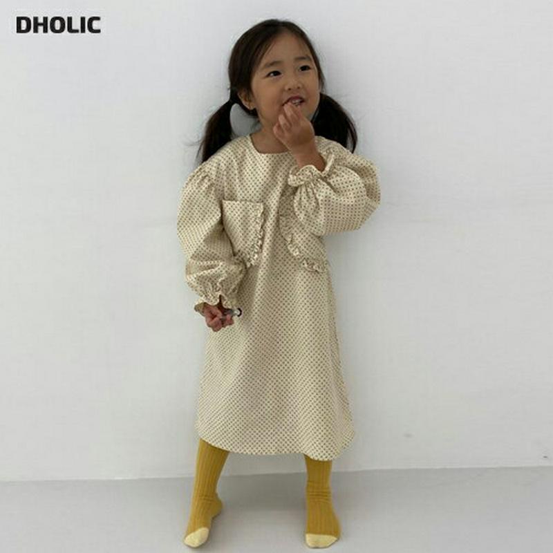 ドットフリルポケットワンピース・u05822 キッズ【3~8才】【ops】【ワンピース ロング ロングワンピース 長袖 フリル 