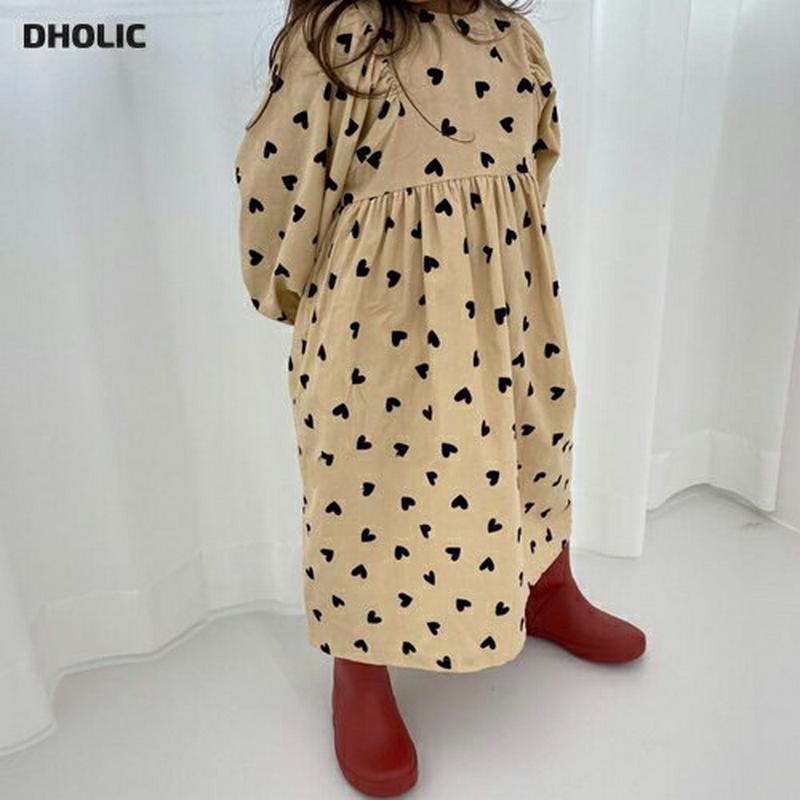 ハートワンピース・u05786 キッズ【3~8才】【ops】【ワンピース ロング ロングワンピース 長袖 ハート 柄 可愛い か