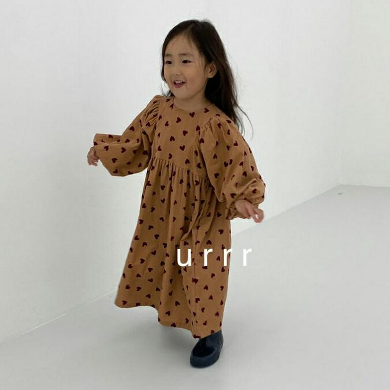 ハートワンピース・u05786 キッズ【3~8才】【ops】【ワンピース ロング ロングワンピース 長袖 ハート 柄 可愛い か