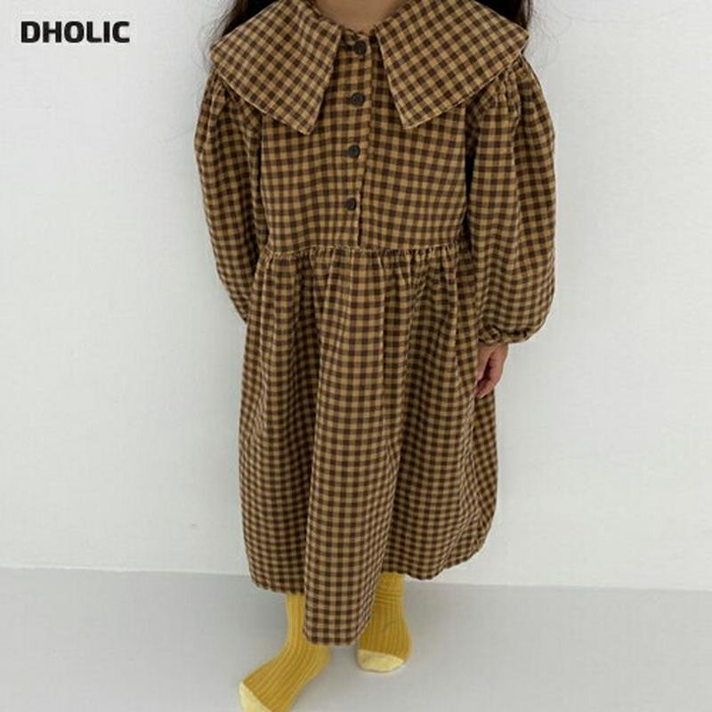 カラーチェックワンピース・u05781 キッズ【3~8才】【ops】【ワンピース ロング ロングワンピース 長袖 チェック柄 ギ