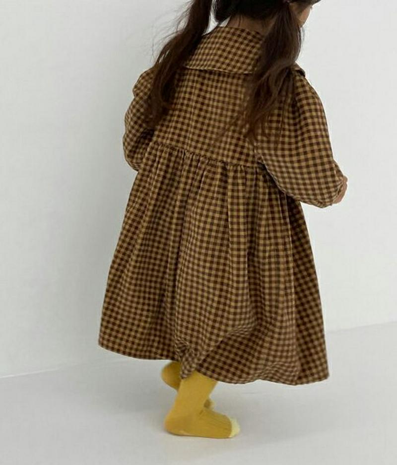 カラーチェックワンピース・u05781 キッズ【3~8才】【ops】【ワンピース ロング ロングワンピース 長袖 チェック柄 ギ