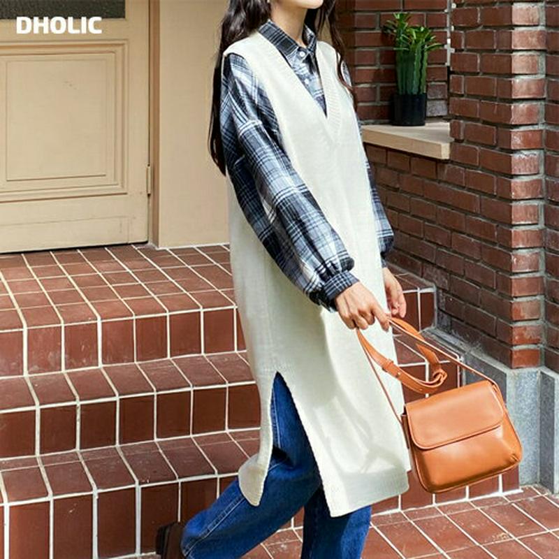 Vネックニットワンピース・全4色・t61185 レディース【ops】【韓国 ファッション ワンピース ミディ丈 ミディワンピース