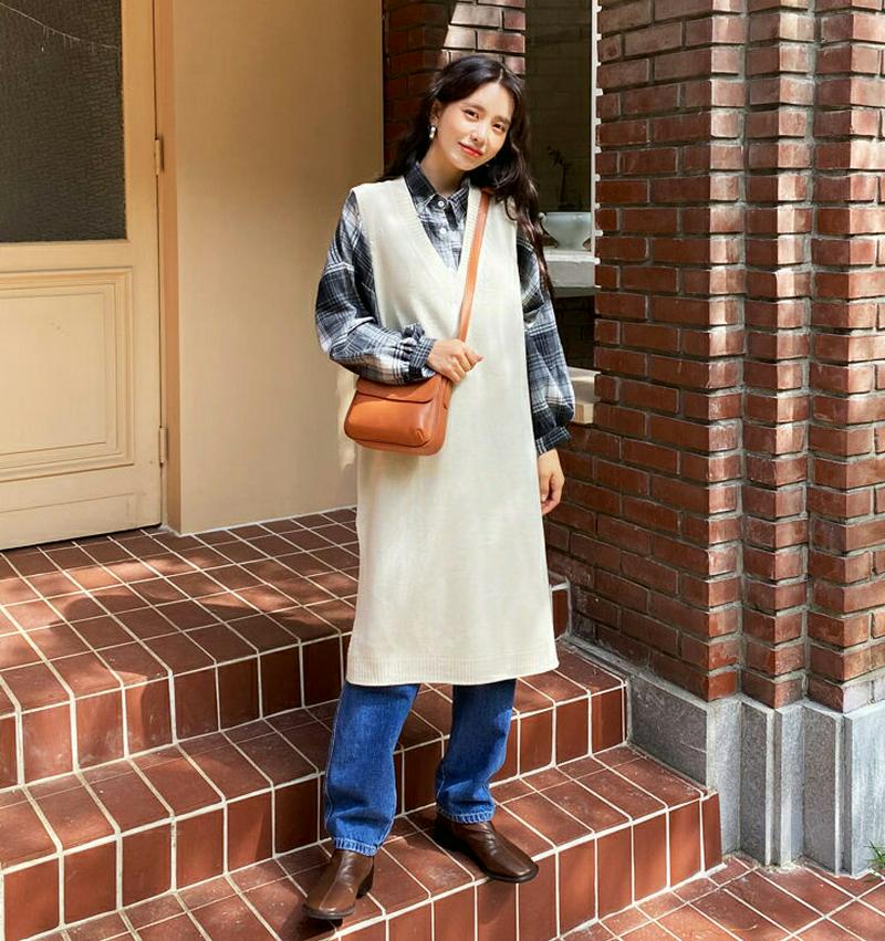 Vネックニットワンピース・全4色・t61185 レディース【ops】【韓国 ファッション ワンピース ミディ丈 ミディワンピース