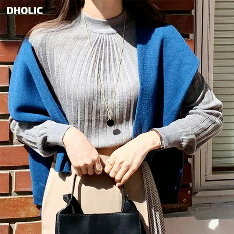 ハーフネックプリーツニット・全3色・b64413 レディース【tops】【韓国 ファッション トップス ニット ニットトップス 