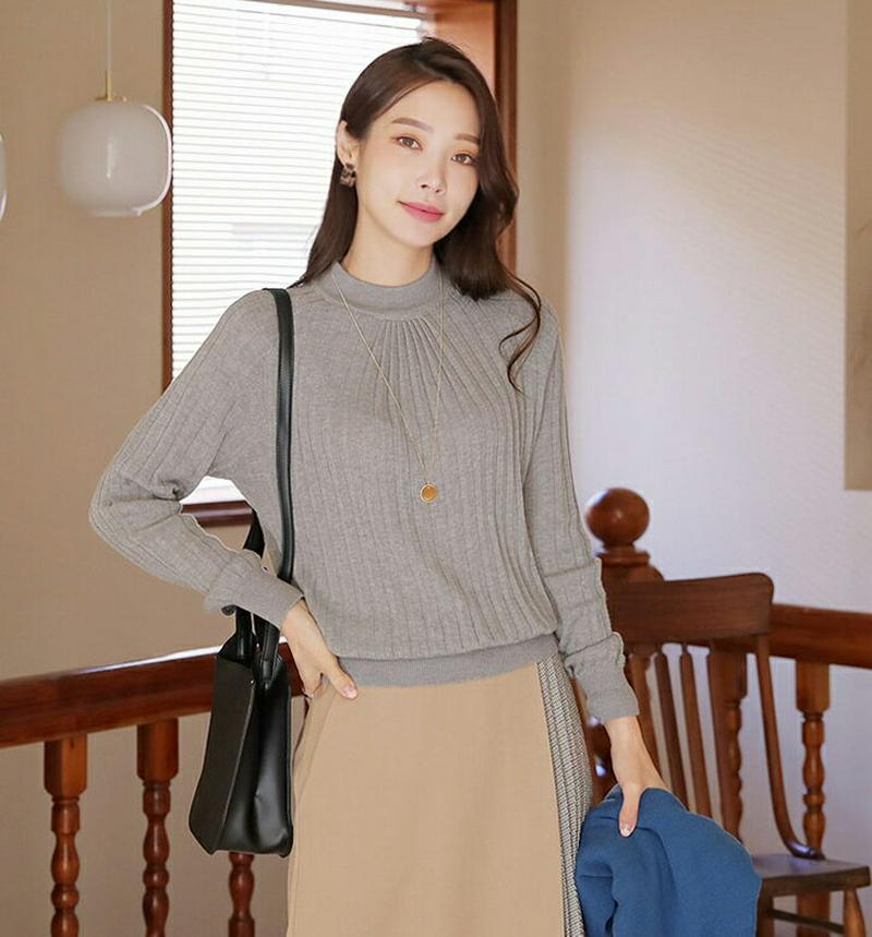 ハーフネックプリーツニット・全3色・b64413 レディース【tops】【韓国 ファッション トップス ニット ニットトップス 
