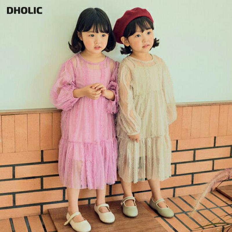 インナー付シースルーレースワンピース・u06734 キッズ【3~8才】【ops】【ワンピース ロング ロングワンピース 長袖 レ