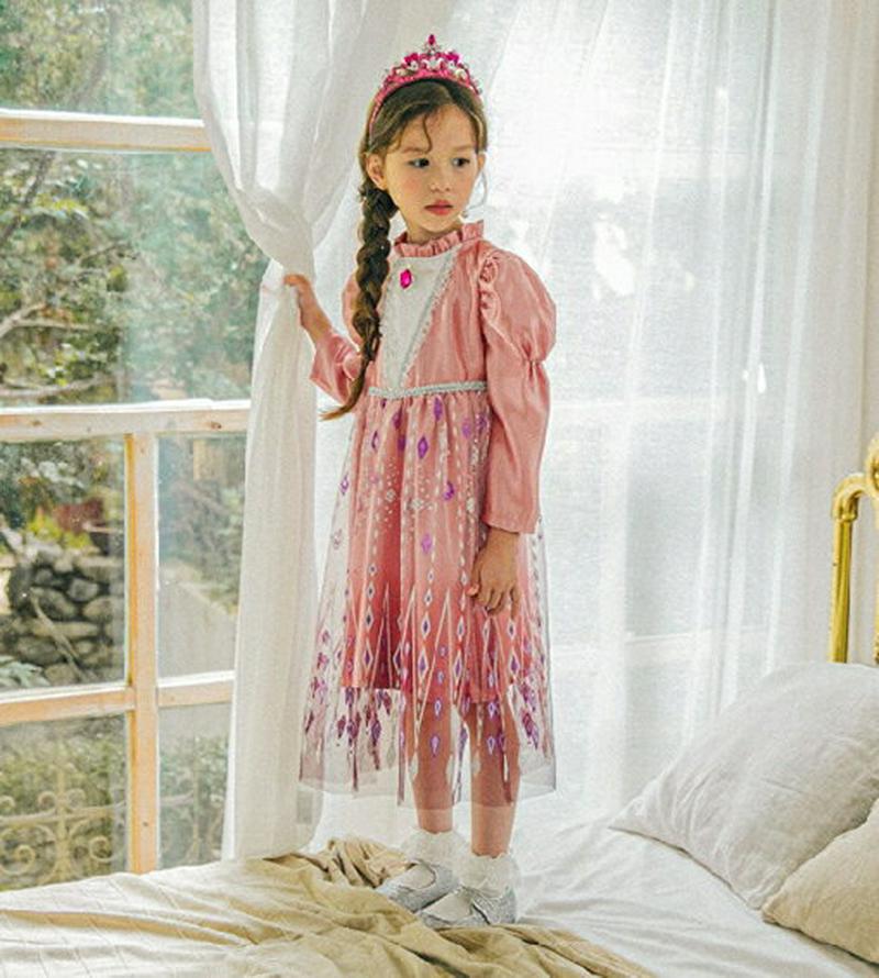 プリンセス風ワンピース・u06712 キッズ【3~8才】【ops】【ワンピース ミディ丈 ミディワンピース 長袖 可愛い かわい