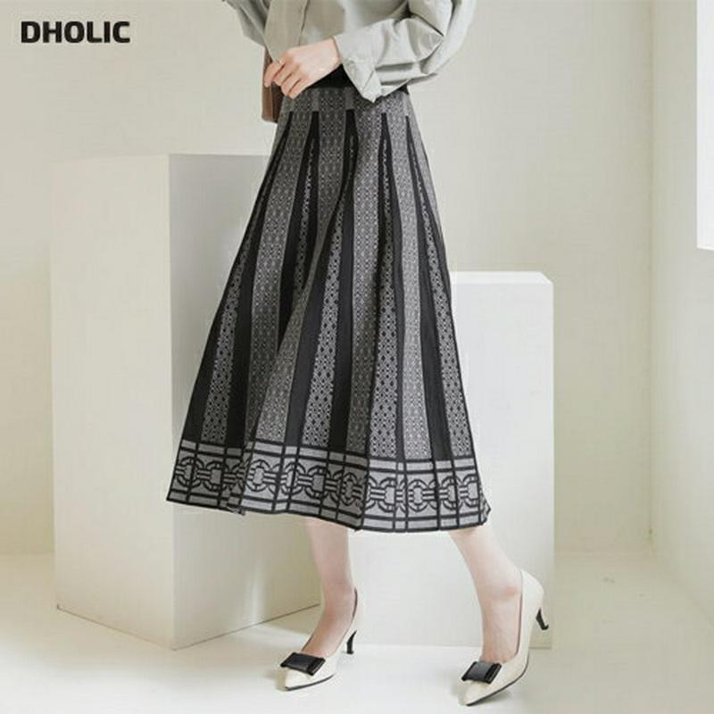 パターンニットフレアスカート・全3色・b64432 レディース【sk】【韓国 ファッション ボトムス スカート ロング丈 ロング