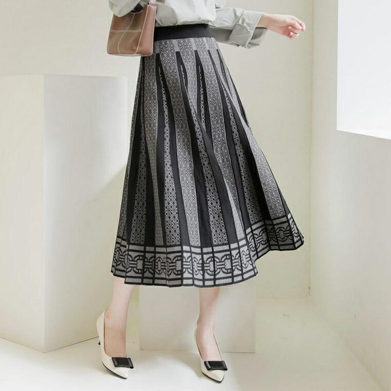 パターンニットフレアスカート・全3色・b64432 レディース【sk】【韓国 ファッション ボトムス スカート ロング丈 ロング