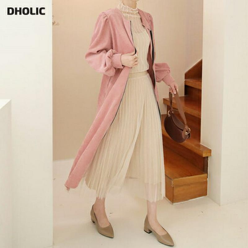 コーデュロイジップアップワンピース・全3色・b64409 レディース【ops】【韓国 ファッション ワンピース ロングワンピース