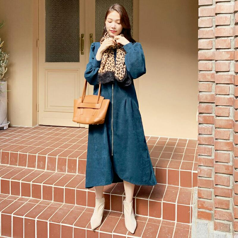 コーデュロイジップアップワンピース・全3色・b64409 レディース【ops】【韓国 ファッション ワンピース ロングワンピース