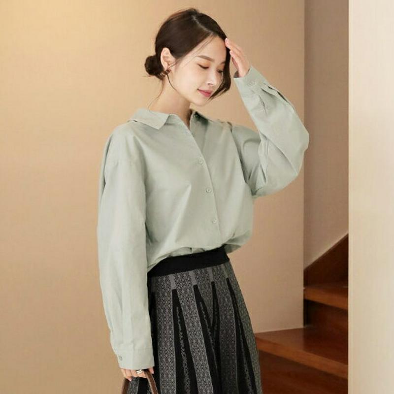 バックリボンシャツ・全3色・t64407 レディース【bl】【韓国 ファッション トップス シャツ 長袖 ロングスリーブ リボン