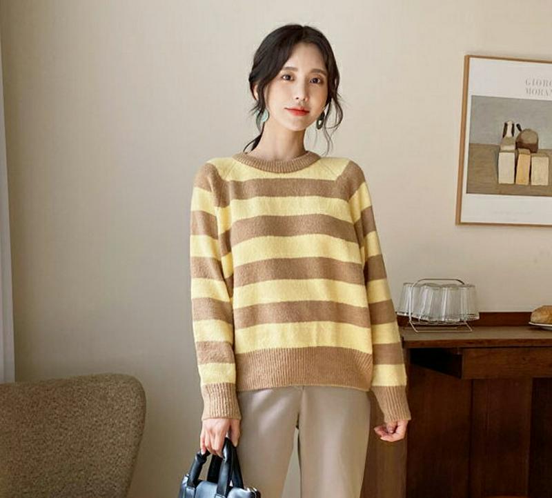ラグランボーダーニット・全3色・b61176 レディース【tops】【韓国 ファッション トップス ニット ニットトップス ラグ