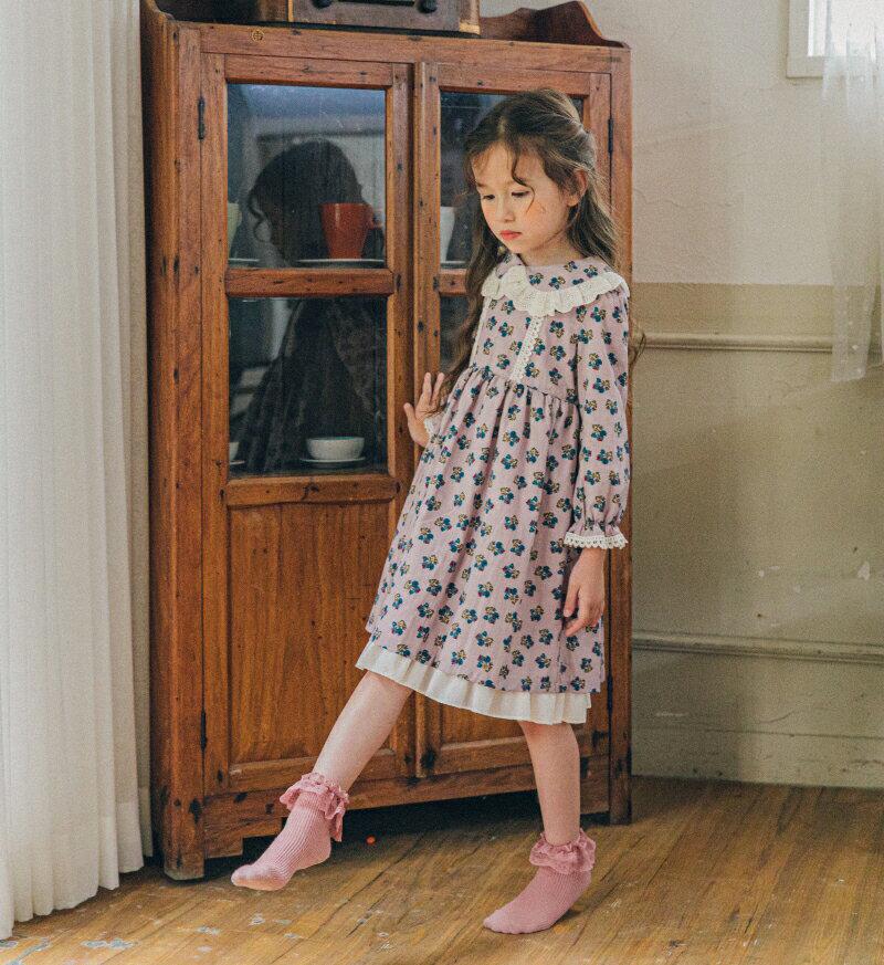 レースラウンドカラー花柄ワンピース・u06707 キッズ【3~8才】【ops】【ワンピース ミディ丈 ミディワンピース 長袖 花