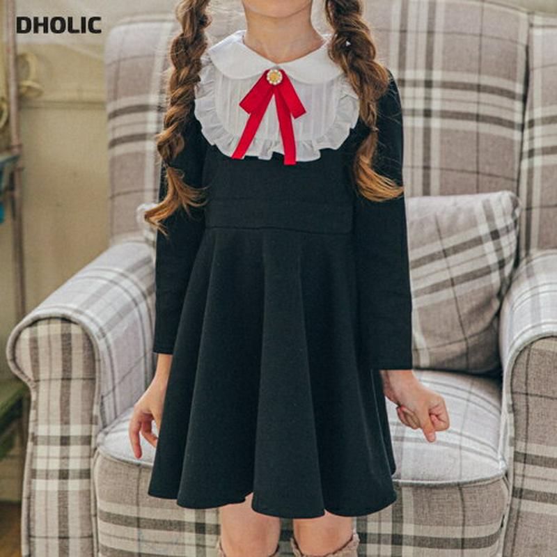 フリルレースラウンドネックワンピース・u06719 キッズ【3~8才】【ops】【ワンピース 長袖 フリル リボン りぼん レー