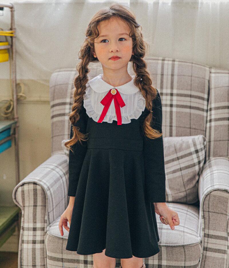 フリルレースラウンドネックワンピース・u06719 キッズ【3~8才】【ops】【ワンピース 長袖 フリル リボン りぼん レー