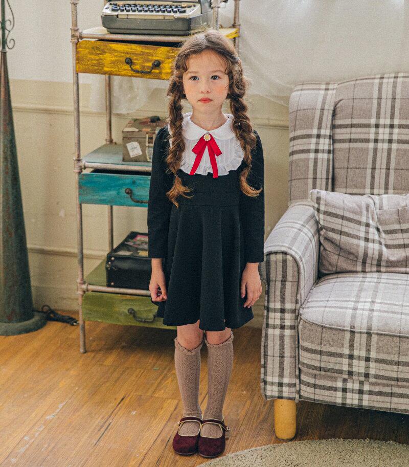 フリルレースラウンドネックワンピース・u06719 キッズ【3~8才】【ops】【ワンピース 長袖 フリル リボン りぼん レー