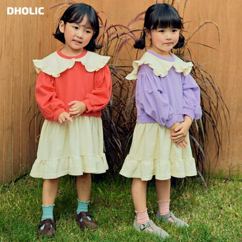 フリルカラースウェット切替ワンピース・u06682 キッズ【3~8才】【ops】【ワンピース ミディ丈 ミディワンピース 長袖 