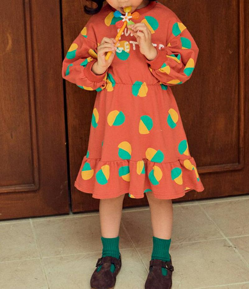 バイカラーパターンワンピース・u06701 キッズ【3~8才】【ops】【ワンピース ミディ丈 ミディワンピース 長袖 バイカラ