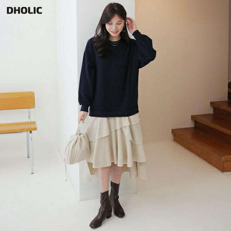 裏起毛ティアードコンビワンピース・全2色・b64411 レディース【ops】【韓国 ファッション ワンピース ロングワンピース 