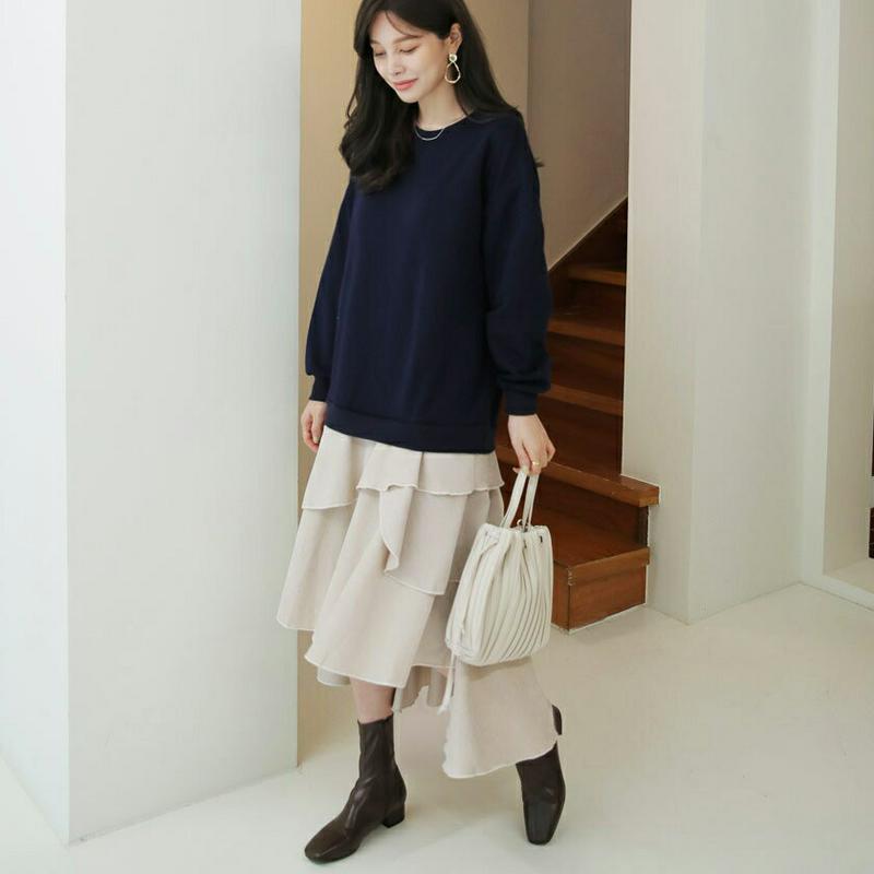 裏起毛ティアードコンビワンピース・全2色・b64411 レディース【ops】【韓国 ファッション ワンピース ロングワンピース 