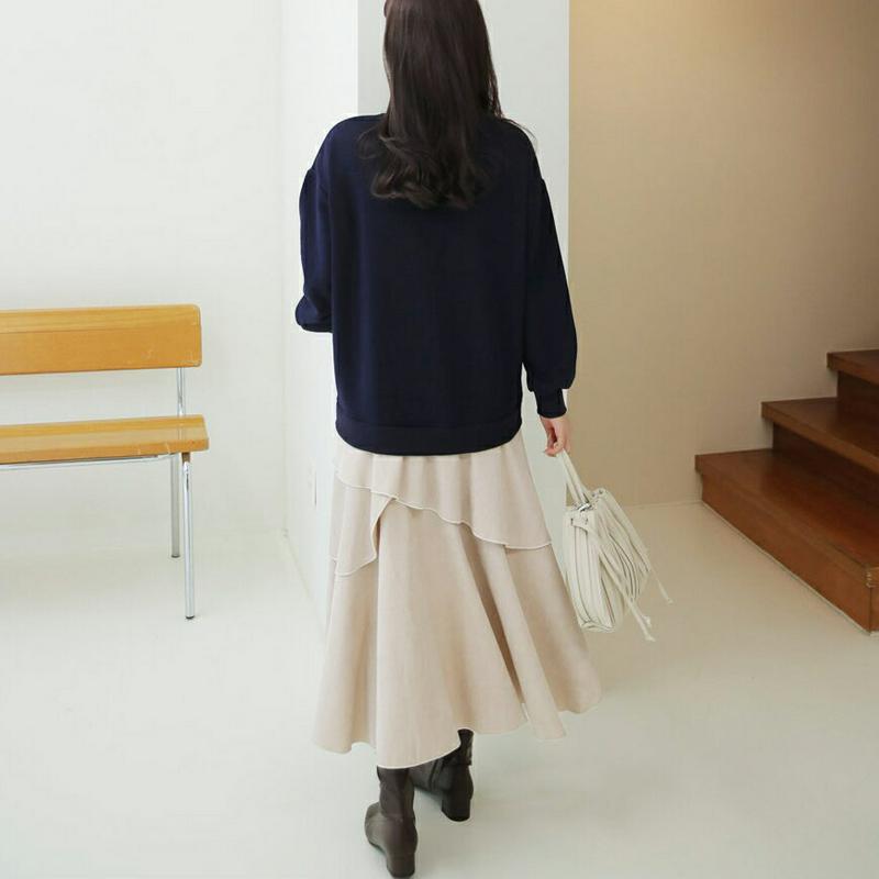 裏起毛ティアードコンビワンピース・全2色・b64411 レディース【ops】【韓国 ファッション ワンピース ロングワンピース 