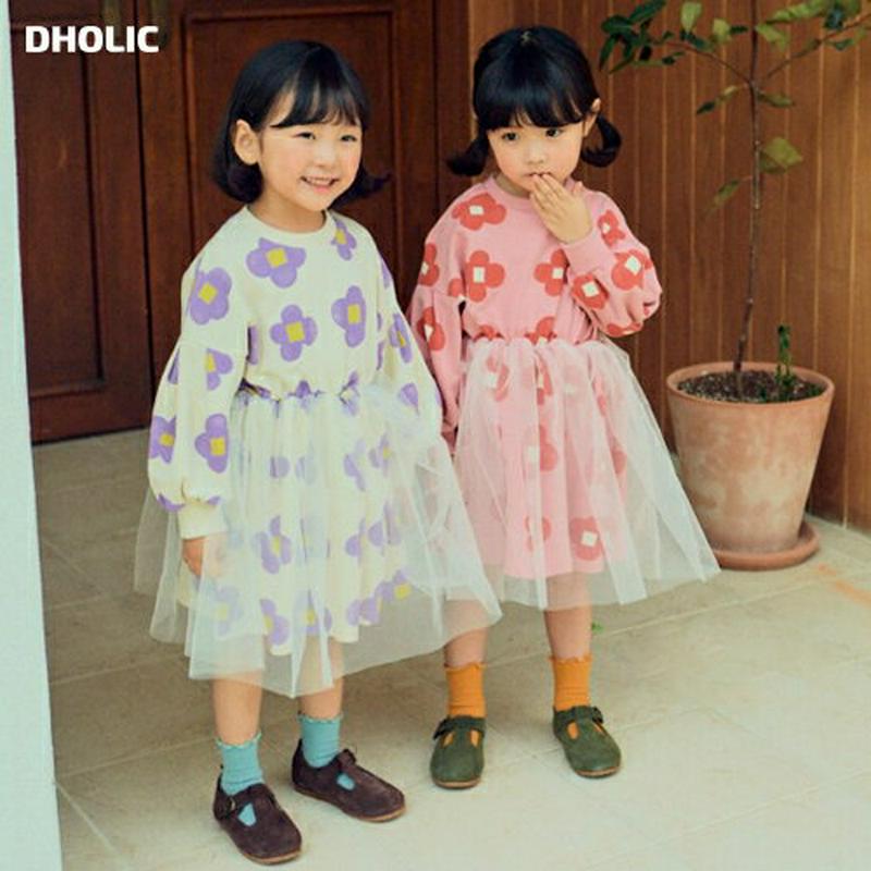 フラワースウェットチュールワンピース・u06717 キッズ【3~8才】【ops】【ワンピース ミディ丈 ミディワンピース 透け感