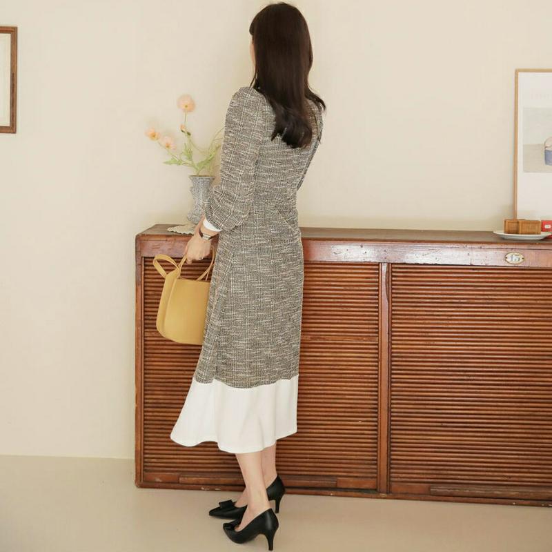 ストラップ付配色ツイードワンピース・全2色・b64418 レディース【ops】【韓国 ファッション ワンピース ロングワンピース
