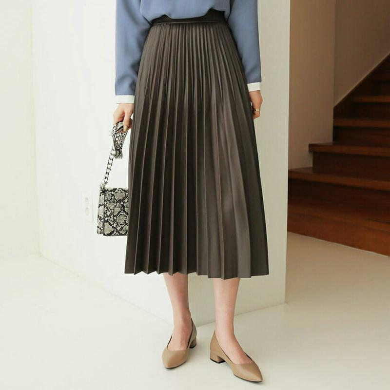 フェイクレザープリーツスカート・全2色・t64435 レディース【sk】【韓国 ファッション ボトムス スカート ロング丈 ロン