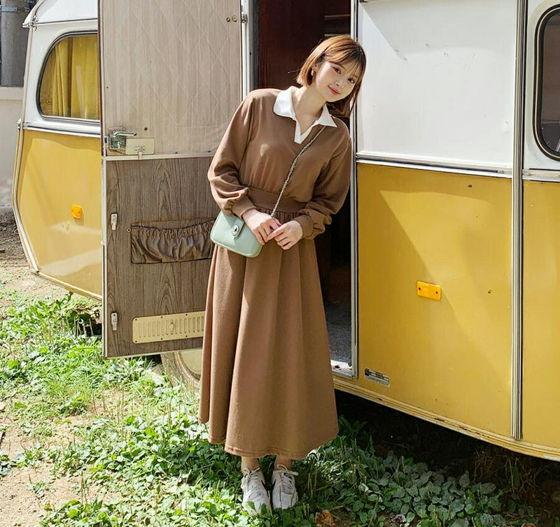 配色カラーワンピース・全3色・b61184 レディース【ops】【韓国 ファッション ワンピース ロングワンピース ロングスリー