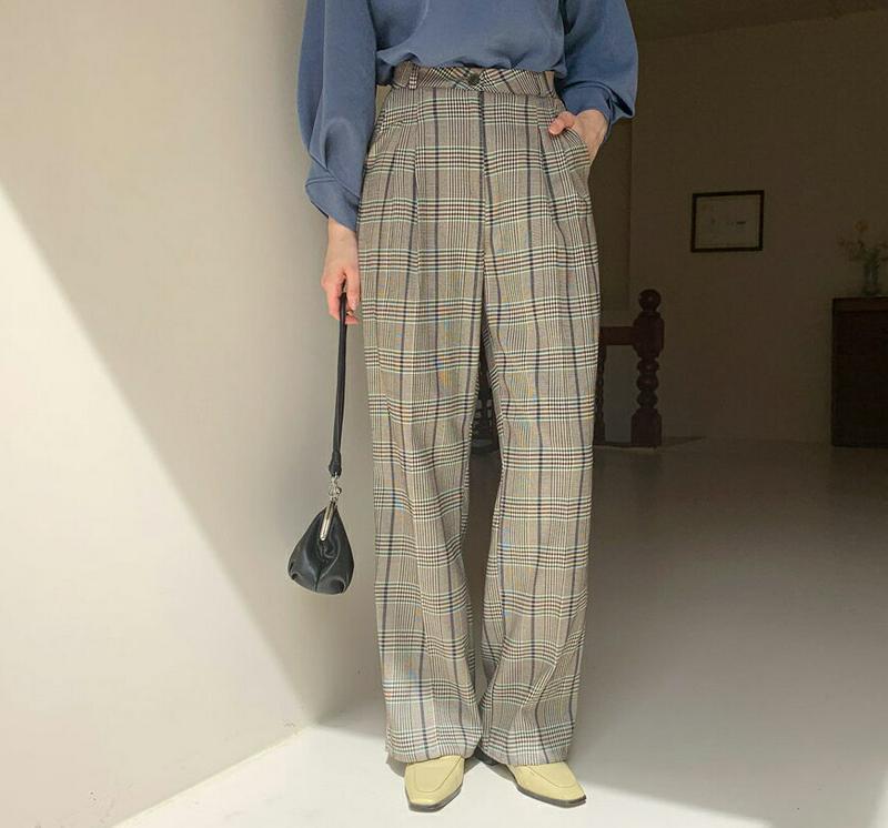 ツータックチェックパンツ・全1色・t61170 レディース【pt】【韓国 ファッション ボトムス ズボン パンツ ロングパンツ 