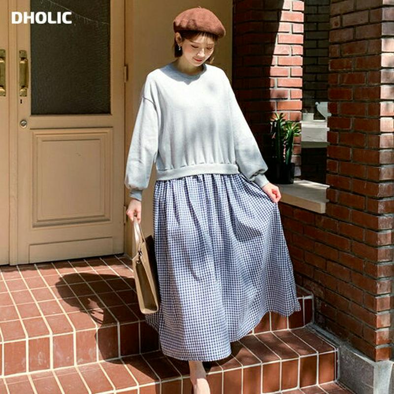 チェックコンビワンピース・全2色・b61183 レディース【ops】【韓国 ファッション ワンピース ロングワンピース コンビワ