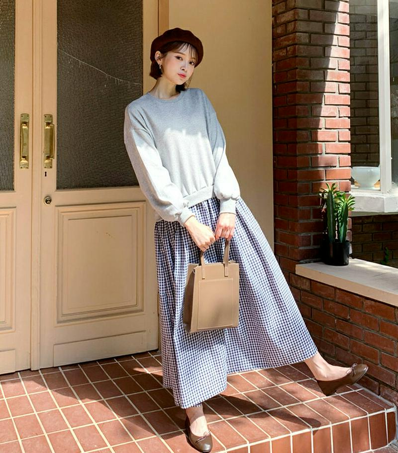 チェックコンビワンピース・全2色・b61183 レディース【ops】【韓国 ファッション ワンピース ロングワンピース コンビワ