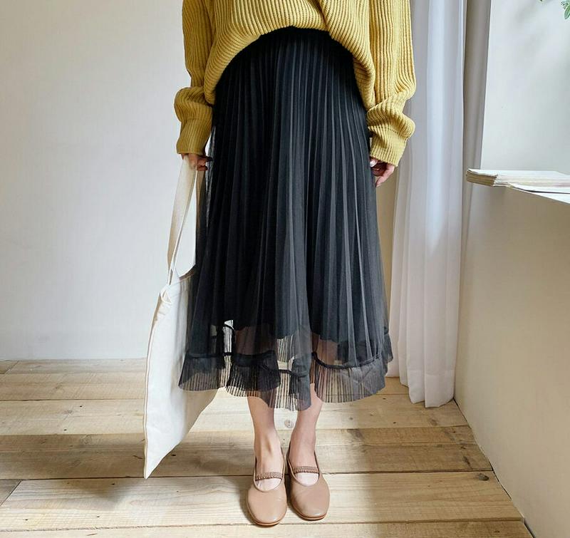 チュールニットプリーツスカート・全2色・b61174 レディース【sk】【韓国 ファッション ボトムス スカート ロング丈 ロン