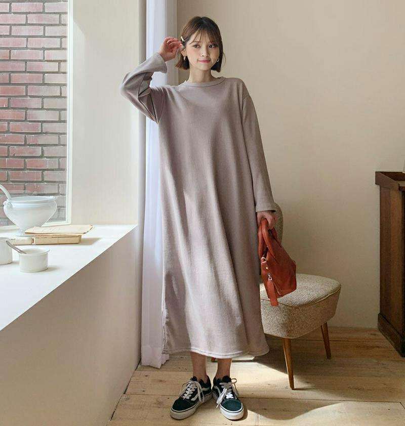 ラウンドネックワンピース・全5色・b61182 レディース【ops】【韓国 ファッション ワンピース ロングワンピース 長袖 ロ