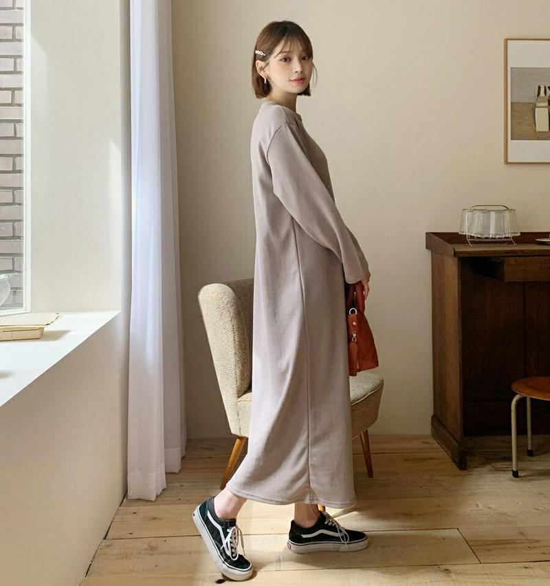 ラウンドネックワンピース・全5色・b61182 レディース【ops】【韓国 ファッション ワンピース ロングワンピース 長袖 ロ