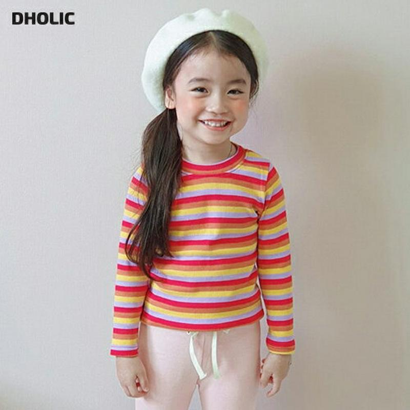 【新作10%OFF】カラフルボーダーリブTシャツ・u05987 キッズ【3~8才】【tops】【トップス Tシャツ 長袖 ロンT