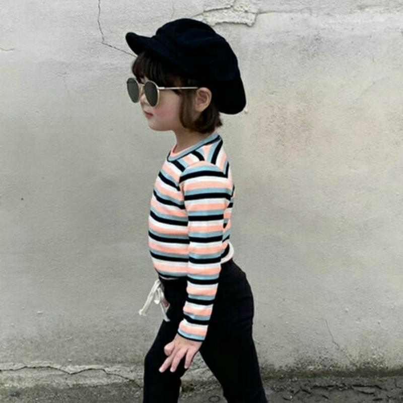 【新作10%OFF】カラフルボーダーリブTシャツ・u05987 キッズ【3~8才】【tops】【トップス Tシャツ 長袖 ロンT