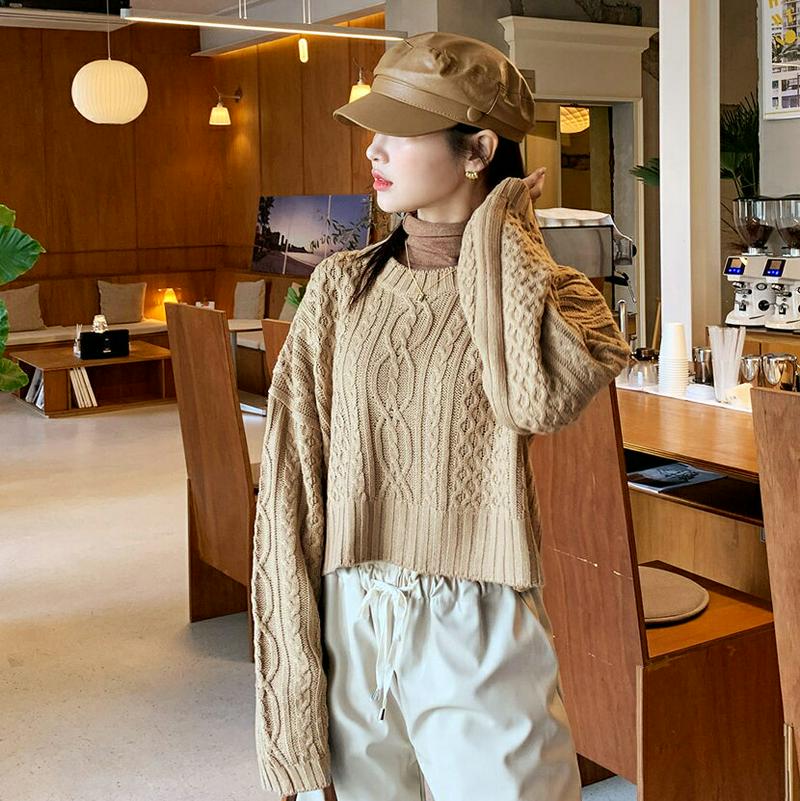 【新作10%OFF】クロップドケーブルニット・全4色・t55986 レディース【tops】【韓国 ファッション トップス ニット