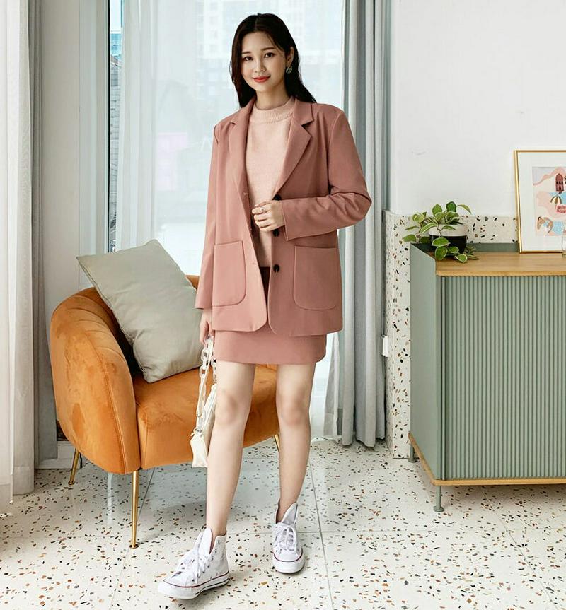 【新作10%OFF】【送料無料】スリーボタンジャケット&AラインミニスカートSET・全3色・t55984 レディース【ops】【