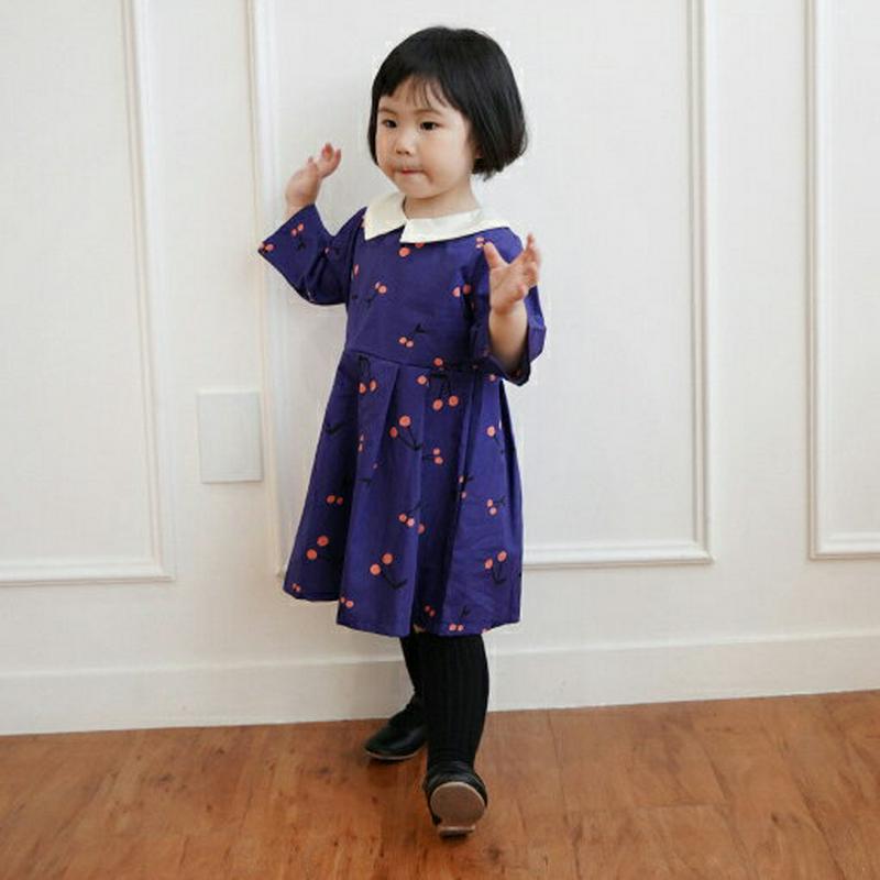 チェリーカラー配色ワンピース・p006245 キッズ【3~8才】【ops】【ワンピース ミディ丈 ミディワンピース 配色 チェリー さくらんぼ サクランボ 可愛い かわいい ガーリー 女の子 春 秋 韓国 韓国子供服 子供 こども 子供服 こども服】【KIDS】