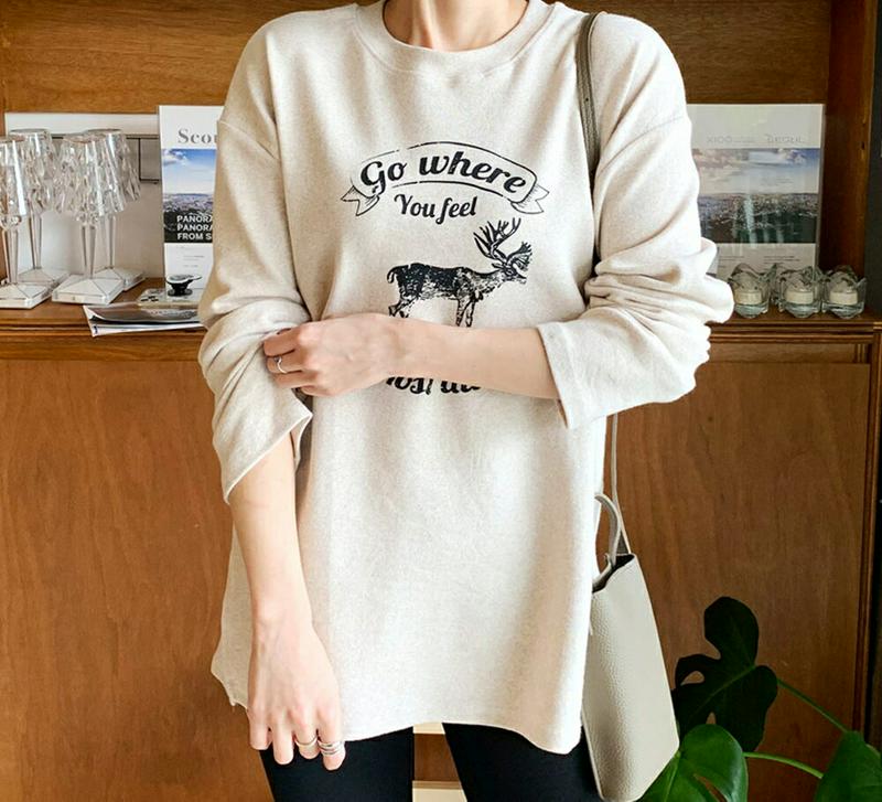 【新作10%OFF】スリットプリントTシャツ・全3色・t55959 レディース【tops】【韓国 ファッション トップス Tシャ