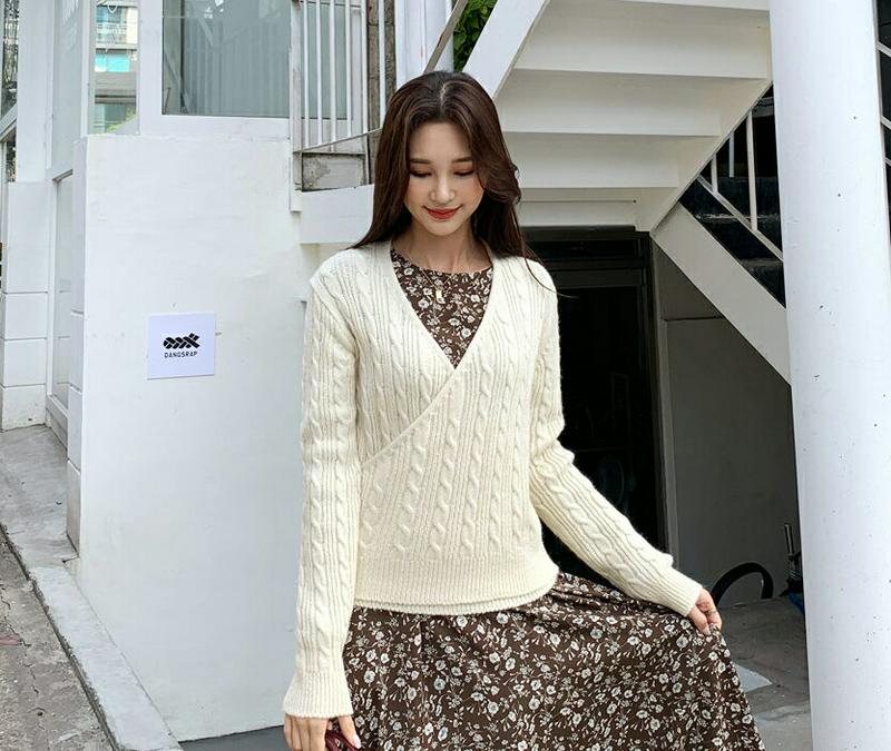 【新作10%OFF】カシュクールケーブルニット・全3色・t55961 レディース【tops】【韓国 ファッション トップス ニッ