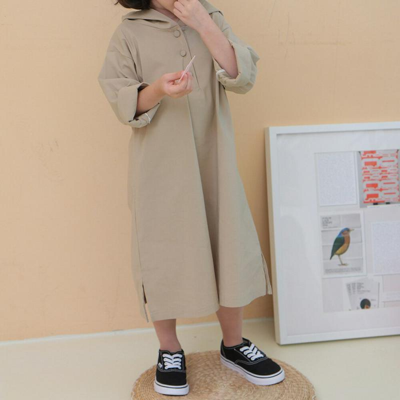 【新作10%OFF】フードボタンワンピース・u05928 キッズ【3~8才】【ops】【ワンピース ロング ロングワンピース 長