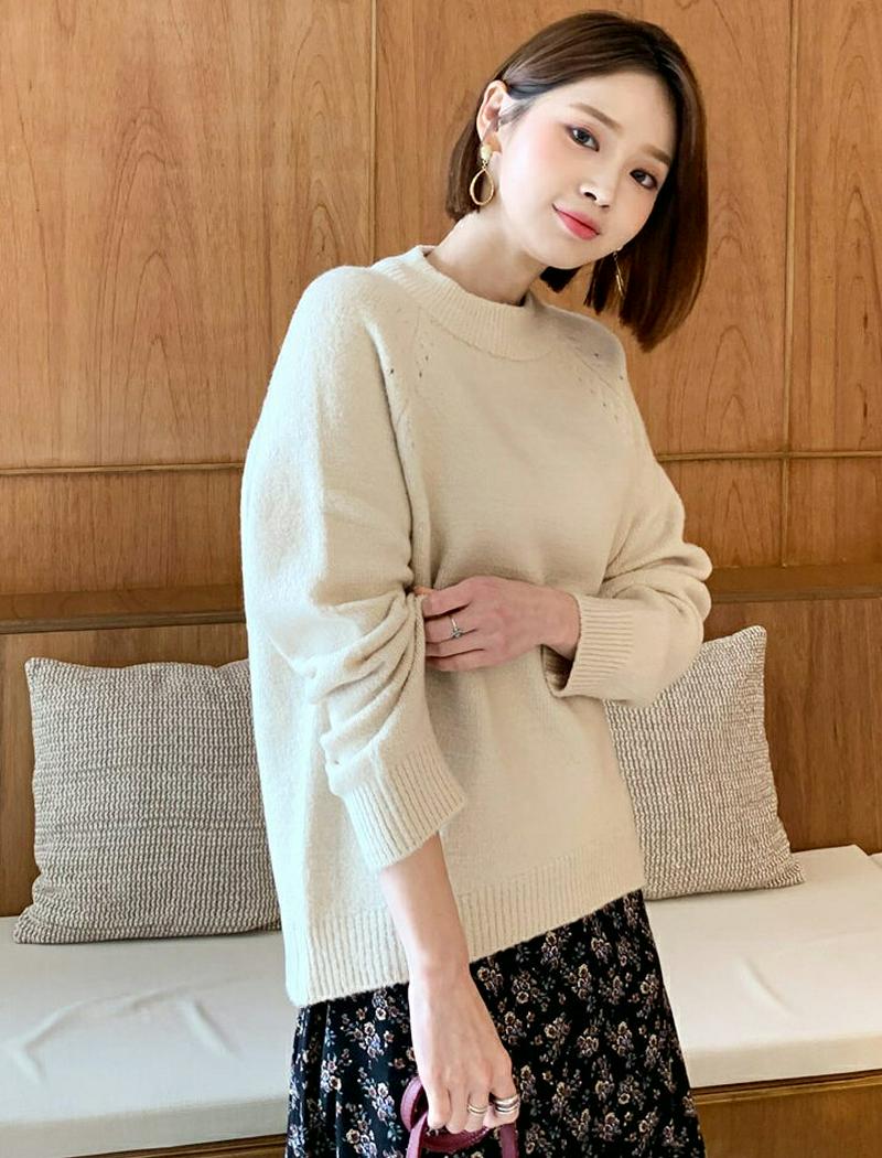 【新作10%OFF】ラウンドラグランニット・全5色・t55962 レディース【tops】【韓国 ファッション トップス ニット 