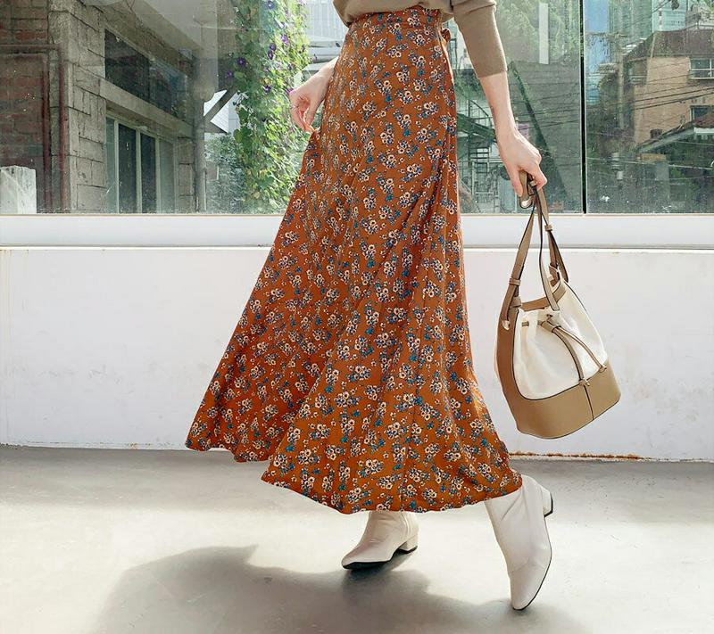 【新作10%OFF】フレア花柄ロングスカート・全2色・t55978 レディース【sk】【韓国 ファッション ボトムス スカート 