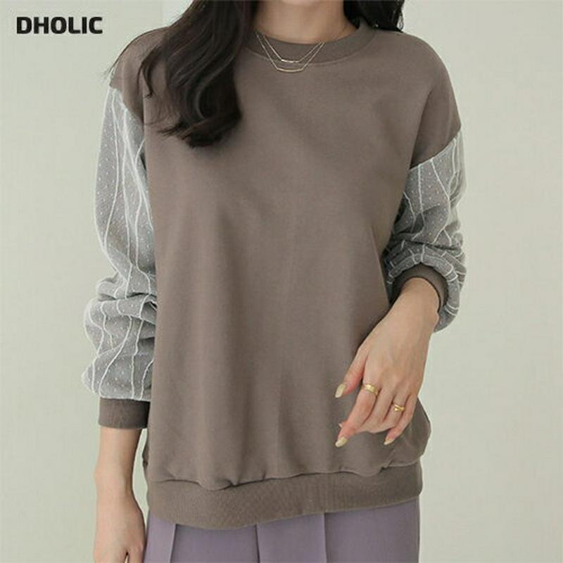 【新作10%OFF】ドットメッシュスリーブスウェット・全3色・t64405 レディース【tops】【韓国 ファッション トップス