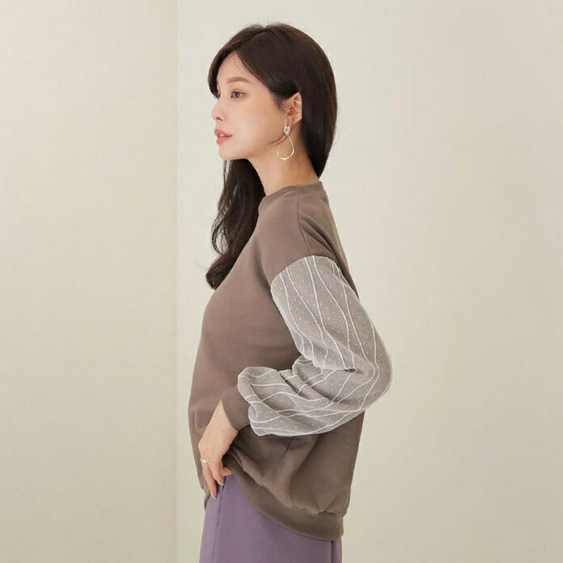【新作10%OFF】ドットメッシュスリーブスウェット・全3色・t64405 レディース【tops】【韓国 ファッション トップス
