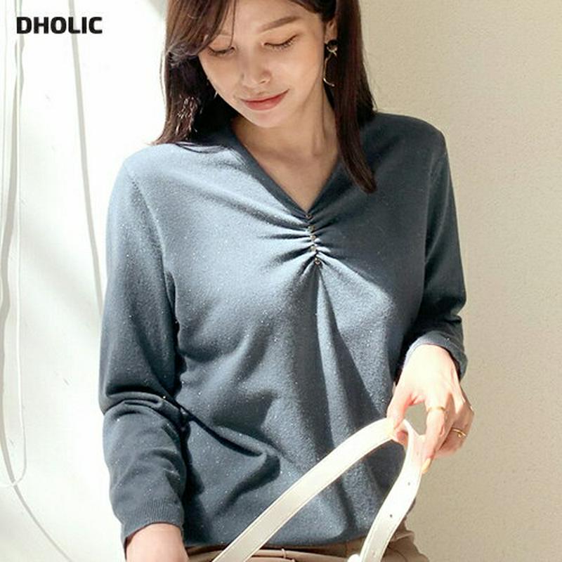 【新作10%OFF】グリッターVネックニット・全3色・b64406 レディース【tops】【韓国 ファッション トップス ニット